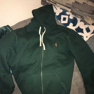 Green Polo Hoodie with orange man